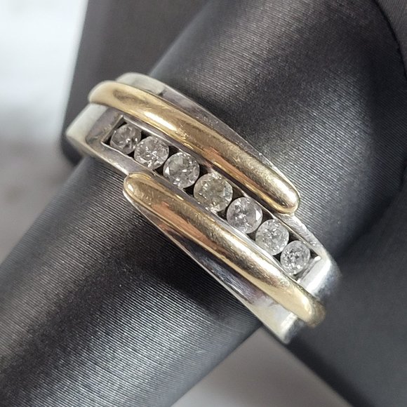 Mens Vintage Estate 14K Mixed Gold Diamond Ring 10.8g E6972
